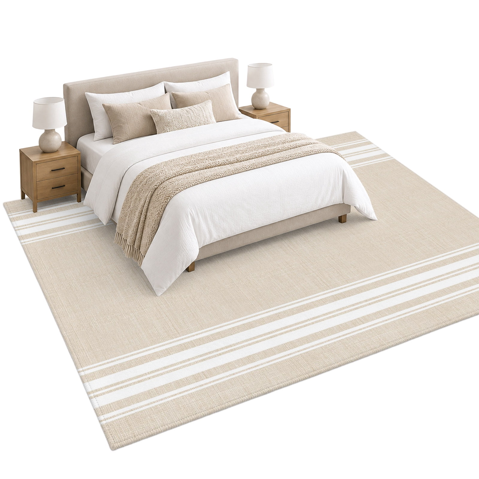 Vertical Stripes Area Rug 6'x9', Rustic Minimalist Parallel Lines Beige ...