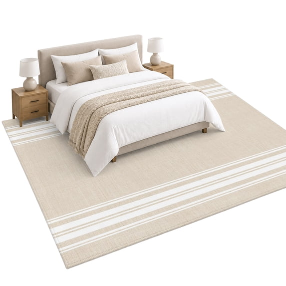 Vertical Stripes Area Rug 6'x9', Rustic Minimalist Parallel Lines Beige ...
