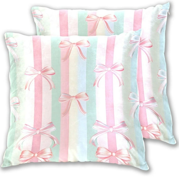 Vertical Stripes Bowknots Throw Pillow Covers Pillowcases 16 x 16 Inch Home Decor 2 Packs for Bedroom Sofa