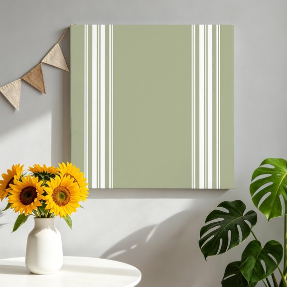 Vertical Stripes Canvas Wall Art for Living Room, Rustic Minimalist Parallel Lines Sage Green Poster Print Painting for Bedroom Office Home Decoration Wall Pictures Prepare To Hang 8"x8"