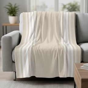 Vertical Stripes Fleece Throw Blanket Lightweight Rustic Minimalist Parallel Lines Beige Cream Fuzzy Flannel Throws Super Soft Cozy Flannel Blanket for Couch, Sofa, Bed, Travel 30"x40"