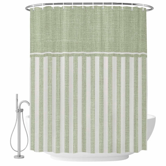 Vertical Stripes Shower Curtain for Bathroom, Rustic Minimalist Green ...