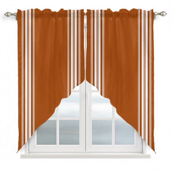 Vertical Stripes Swag Curtain Valance for Windows, Rustic Minimalist Parallel Lines Deep Rust Window Treatments Short Swag Topper for Kitchen Windows Bathroom Bedroom, 36"x36"
