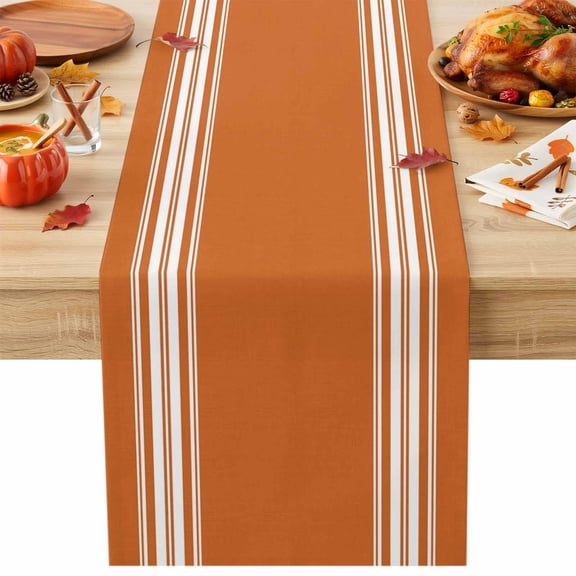Vertical Stripes Table Runner, Rustic Minimalist Parallel Lines Terracotta Cotton Linen Kitchen Table Decoration Washable Dining Tabletop Runners for Home Party Decor 13x48 Inches