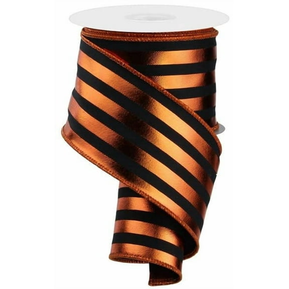 Vertical Stripes Wired Ribbon, Metallic Copper and Black - 2.5" X 10 Yard (30 Feet)