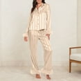 thumbnail image 1 of Vertical Stripes Women Long Sleeves Long Sleeve Sleep Dress for Womens Women Pajamas Set Heart Print Satin Trim Long Sleeve Shirt Pants Set Pajama Sets, 1 of 5