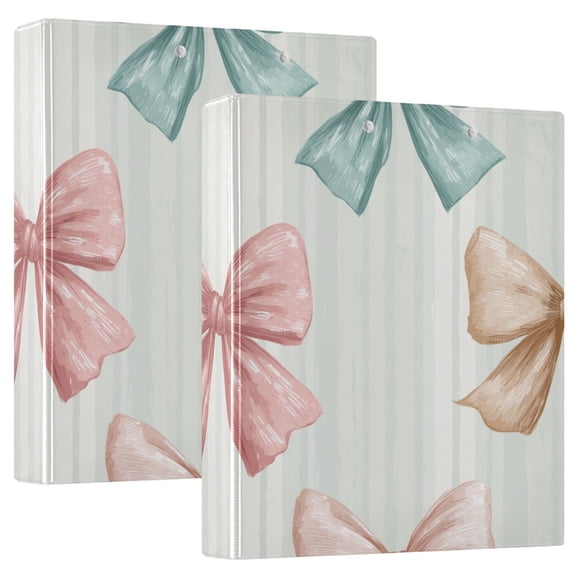 Vertical Stripes with Multicolor Bows Round Ring Binder 3 Rings 1.5" Capacity File Storage for A4 Size 1 Pack