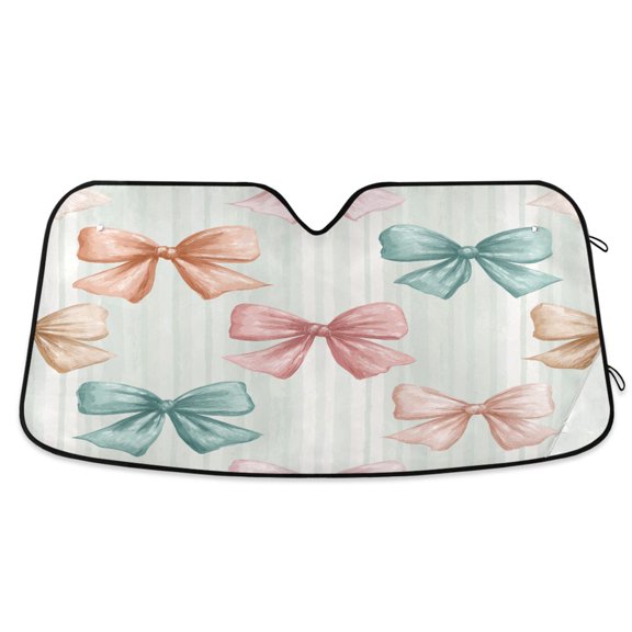 Vertical Stripes with Multicolor Bows Windshield Sun Shade Automobile Visor Accordion Folding Car Accessories M