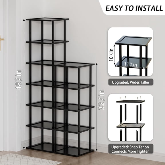Vertical Tall Shoe Rack Organizer for Entryway -12 Tier Free Standing Slim Narrow Bamboo Wood Corner Stackable Shoe Boots Storage Stand Small Spaces for Closet Garage Cloakroom Living Room (Black)