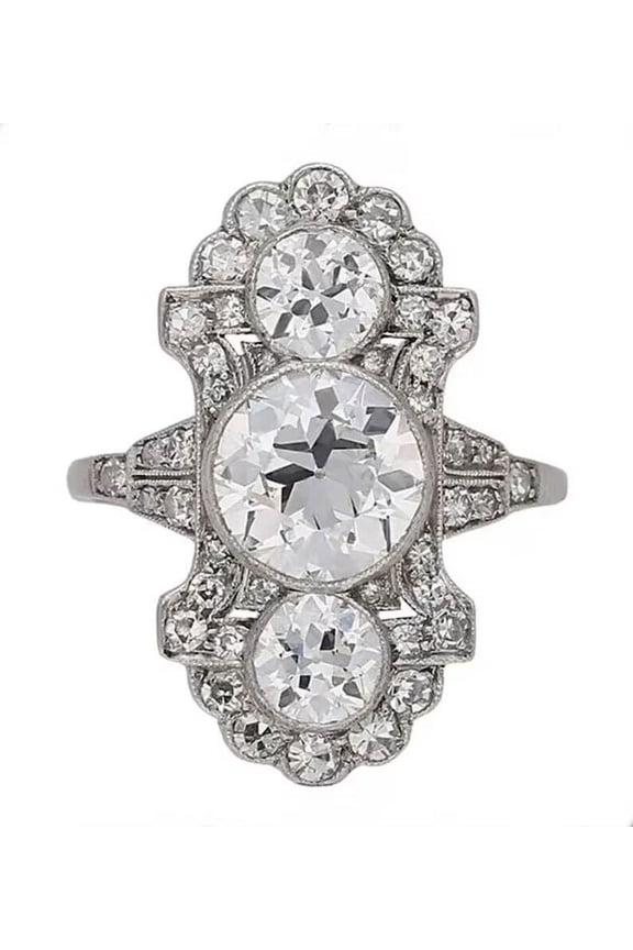 Vertical Three Stone Diamond Ring, Antique Elongated Dinner Diamond Ring, Bezel Set Diamond Engagement Wedding Ring, 2.5 Ct Simulated Diamond, 925 Sterling Silver, Anniversary Gifts