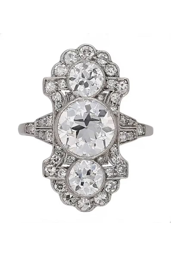 Vertical Three Stone Diamond Ring, Antique Elongated Dinner Diamond Ring, Bezel Set Diamond Engagement Wedding Ring, 2.5 Ct Simulated Diamond, 925 Sterling Silver, Anniversary Gifts