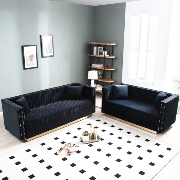 Vertical Tufted Design/Chic Sofa Loveseat Set for Mid - century Decor