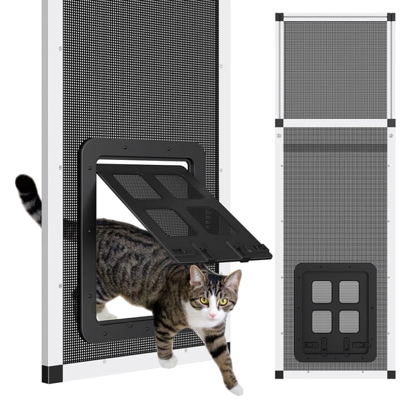 Vertical Ventilated Cat Door For Window  Fits 31"-42" Height 2-mintall | Aluminum Frame + Stainless Steel Breathable-proofert Adjustable Pet