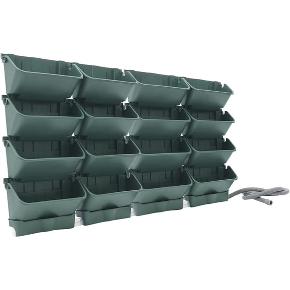 Vertical Wall Planter with 16 Pots, Hanging Garden Plant Flowerpot Holder, Stackable Wall-Mounted Planter, Balcony Planters for Vegetables Fruits (Army Green, 16 Pots+4 Drainage Planters&Pipe)