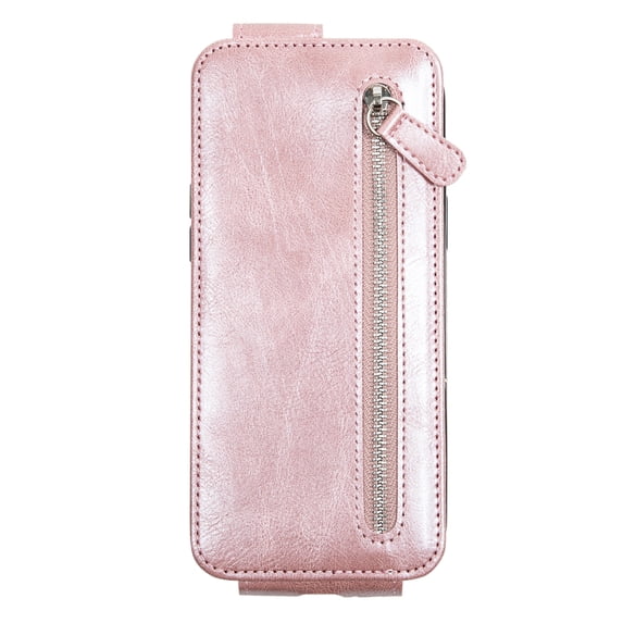 Vertical Wallet Case with Zipper Pocket for Apple iPhone 13 Pro - Pink
