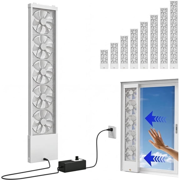 Vertical Window Exhaust Fan, Vertical Window Fan for Sliding Windows, Retractable Window Exhaust Fan with Stepless Speed Control, No Need to Drill Holesembed Ded Installation(White,25.59-29.52in)