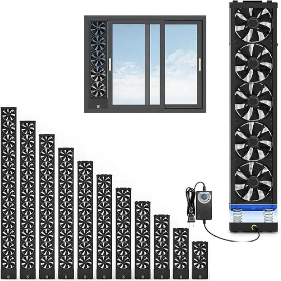 Vertical Window Fan for Sliding Windows, Quiet Adjustable Retractable Reversible Airflow Window Fan with Waterproof Mesh Design for Kitchen, Bedroom and Basement Ventilation