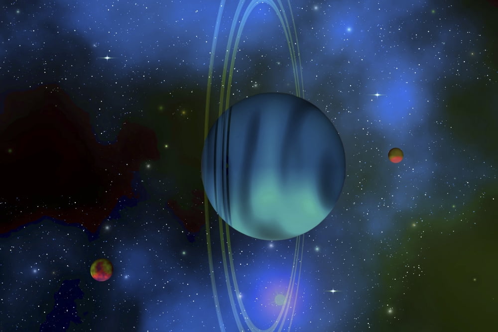 Vertical rings surround the planet of Uranus Canvas Art - Corey FordStocktrek Images (18 x 12)