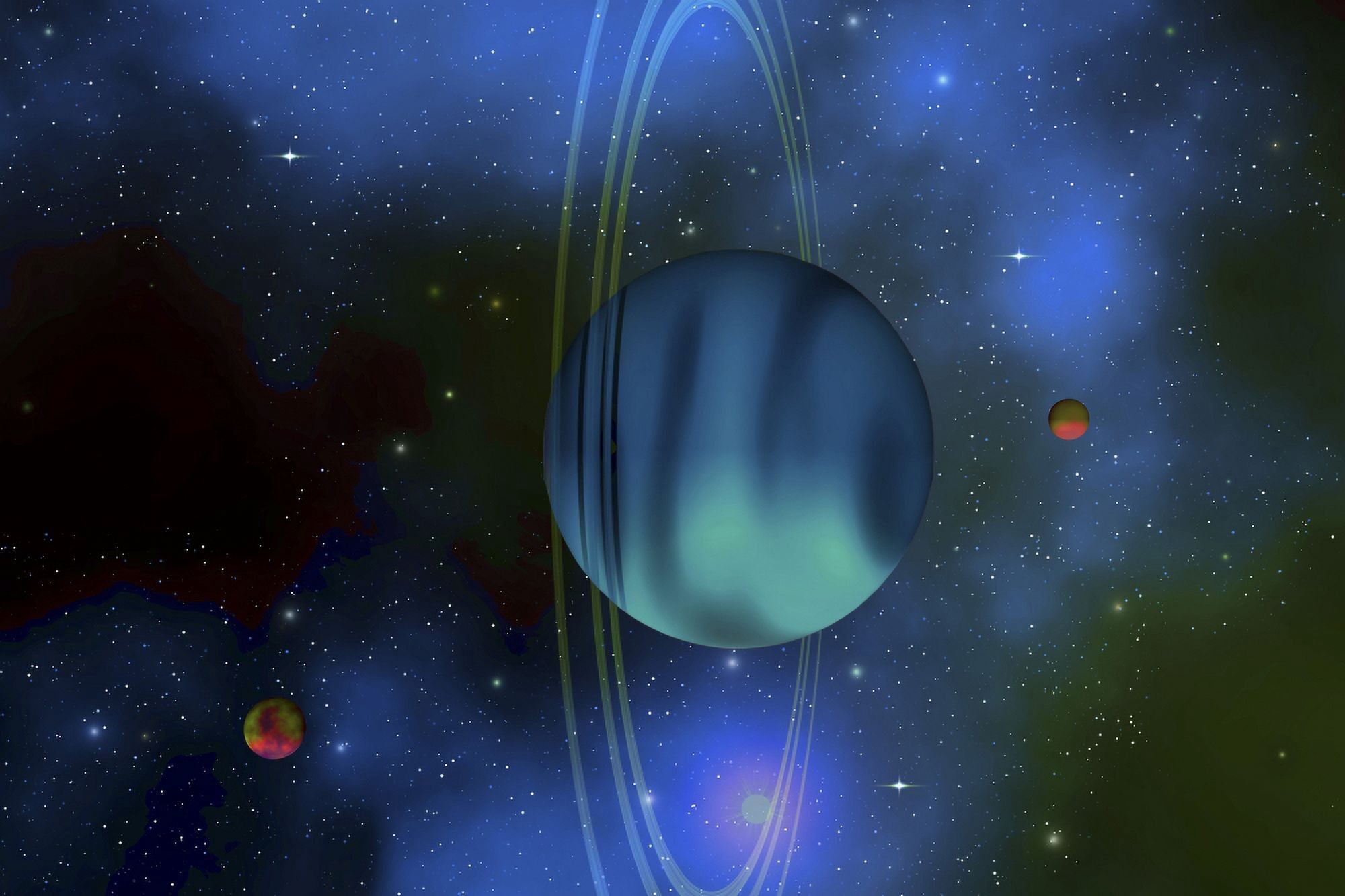 Vertical rings surround the planet of Uranus Canvas Art - Corey FordStocktrek Images (35 x 23)
