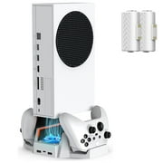 Vertical stand with cooling fan for Xbox Series S,with Dual Cooling Fan 3 Level Adjustable Speed, Dual Controller Charger with LED Indicator USB Port - 2 x 800mAh Rechargeable
