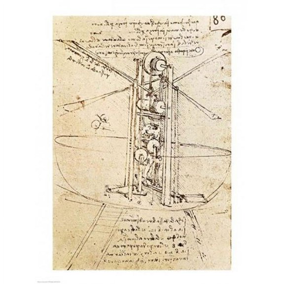 Vertically Standing Bird's-winged Flying Machine Poster Print by Leonardo Da Vinci (18 x 24)