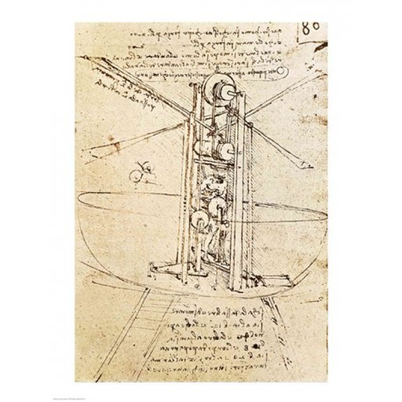 Vertically Standing Birds-winged Flying Machine Canvas Art - Leonardo Da Vinci (18 x 24)