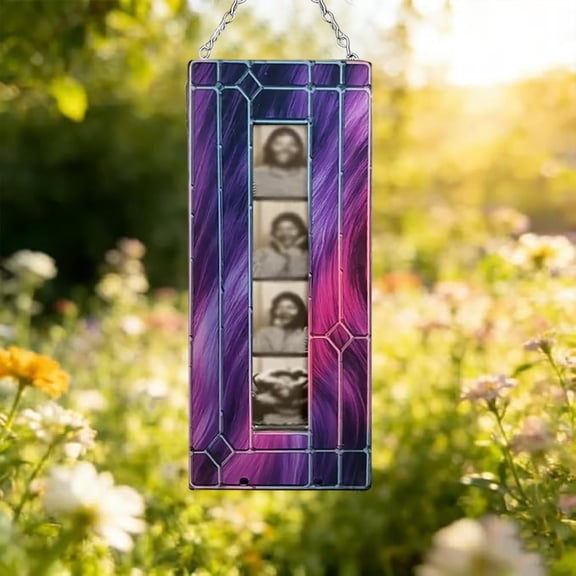 Verticals Hanging Color-Glass Photo Frame, Slim Long Strip Frame For Wall-Mounted Pictures And Art, 20.4 x 15.5 cm Stained-Glass Effect Display With Built-In Chain And Hook, 2 mm Glass Pane Protects