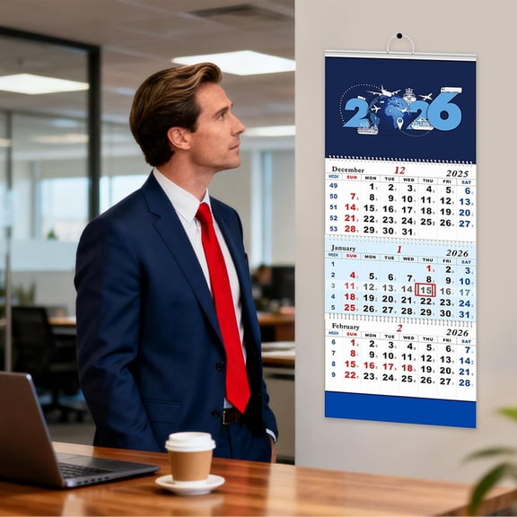 Verticals Trifold Wall Calendar 2026-2027, 3-Month View, Large Hangable Wall Planner with Date Indicator, Double- Binding, Thick Paper for School, Office, Home, Time Management