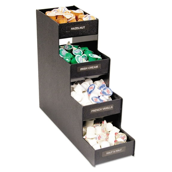 Vertiflex Narrow Condiment Organizer, 4 Shelves, 8 Compartments, Black