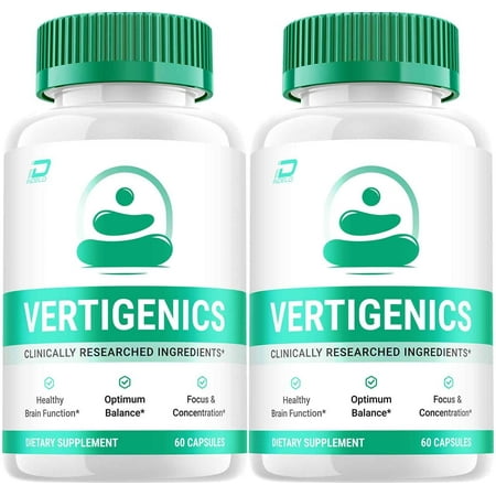 Vertigenics Brain Supplement Capsules - Verti Genics All-Natural Maximum Strength Formula, Focus Pills, 2 Pack, 120 Capsules