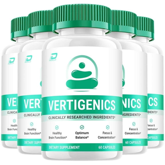 Vertigenics Brain Supplement Capsules - Verti Genics All-Natural Maximum Strength Formula, Focus Pills, 5 Pack, 300 Capsules