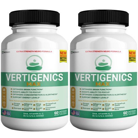 Vertigenics Max Brain Support Supplement, Extra Strength Neuro Formula, 120 Capsules, with Herbal Ingredients & Essential Vitamins