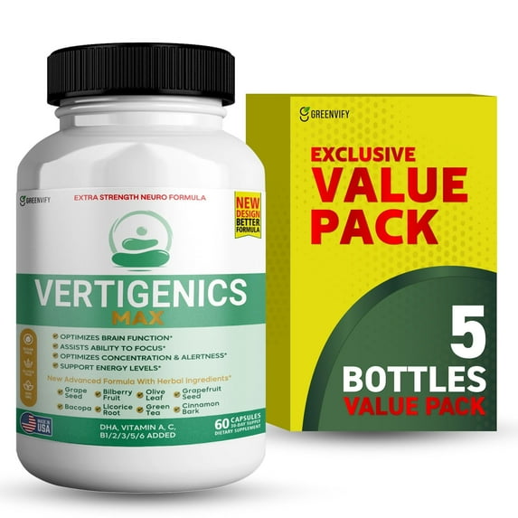 Vertigenics Max Brain Support Supplement, Extra Strength Neuro Formula, 300 Capsules, with Herbal Ingredients and Vitamins (5)