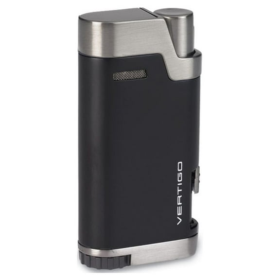Vertigo Bullet Black Matte and Brushed Gunmetal Twin Flame Torch Lighter with Retractable Cigar Punch QGM15380
