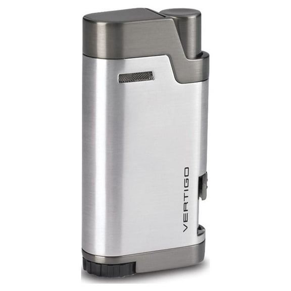 Vertigo Bullet Brushed Chrome and Brushed Gunmetal Twin Flame Torch Lighter with Retractable Cigar Punch QGM15381