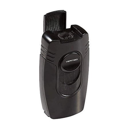 Vertigo Cigar Lighter, 4 Flame Cigar Lighter, Table Cigar Lighter with Cigar Punch Black