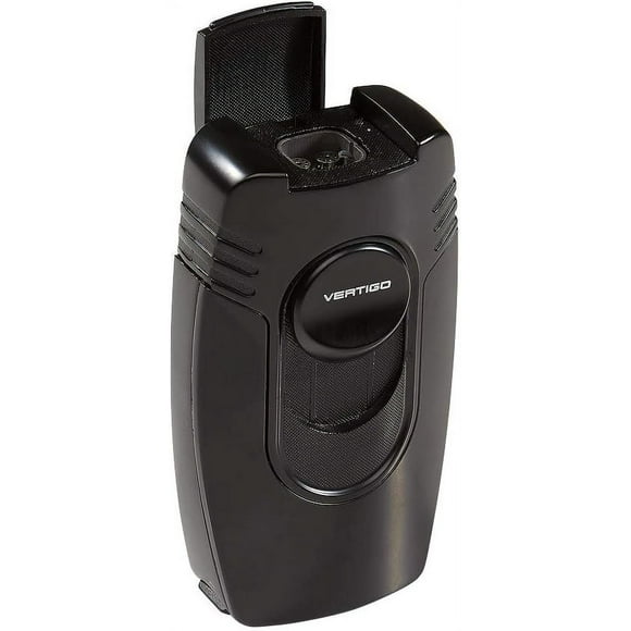 Vertigo Cigar Lighter, 4 Flame Cigar Lighter, Table Cigar Lighter with Cigar Punch Black