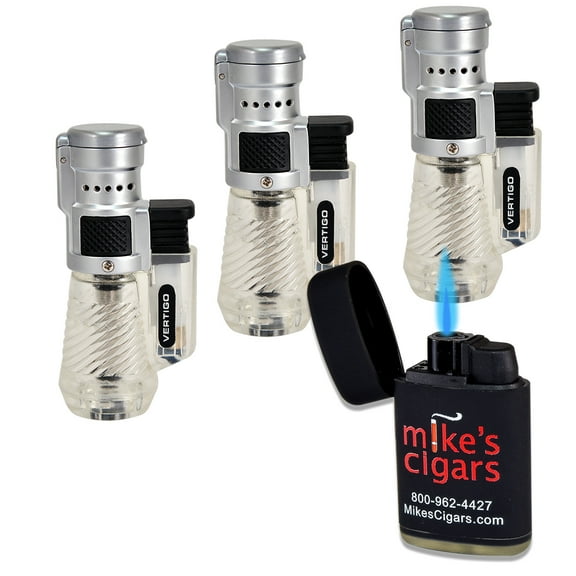 Vertigo Cyclone Torch Lighter (3 Pack Clear) Plus 1 FREE Mike's Lighter