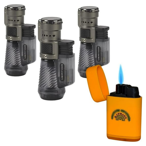 Vertigo Cyclone Triple Torch Lighter Charcoal 3 Pack Plus Free Branded Lighter