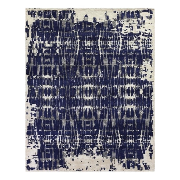 Vertigo Hand-Knotted Wool/Bamboo Silk Navy/Gray/Ivory 8'x10' Area Rug
