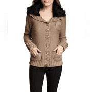 Vertigo Paris Womens Faux Fur Collar Sweater - Nubuck, Large