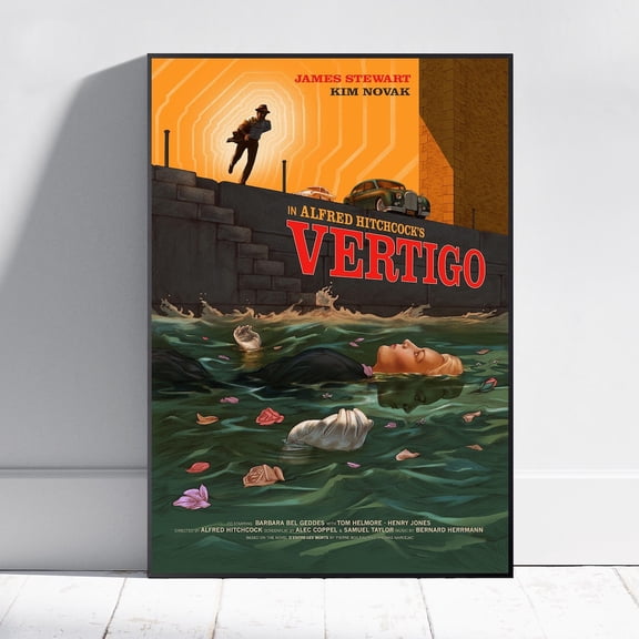 Vertigo Poster, James Stewart Wall Art, Cult Movie Print, Unframed Paper Poster 8x10in