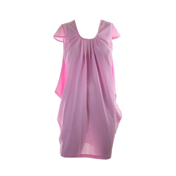 Vertigo Soft Violet Cap-Sleeve Pleated-Neck Shift Dress XS