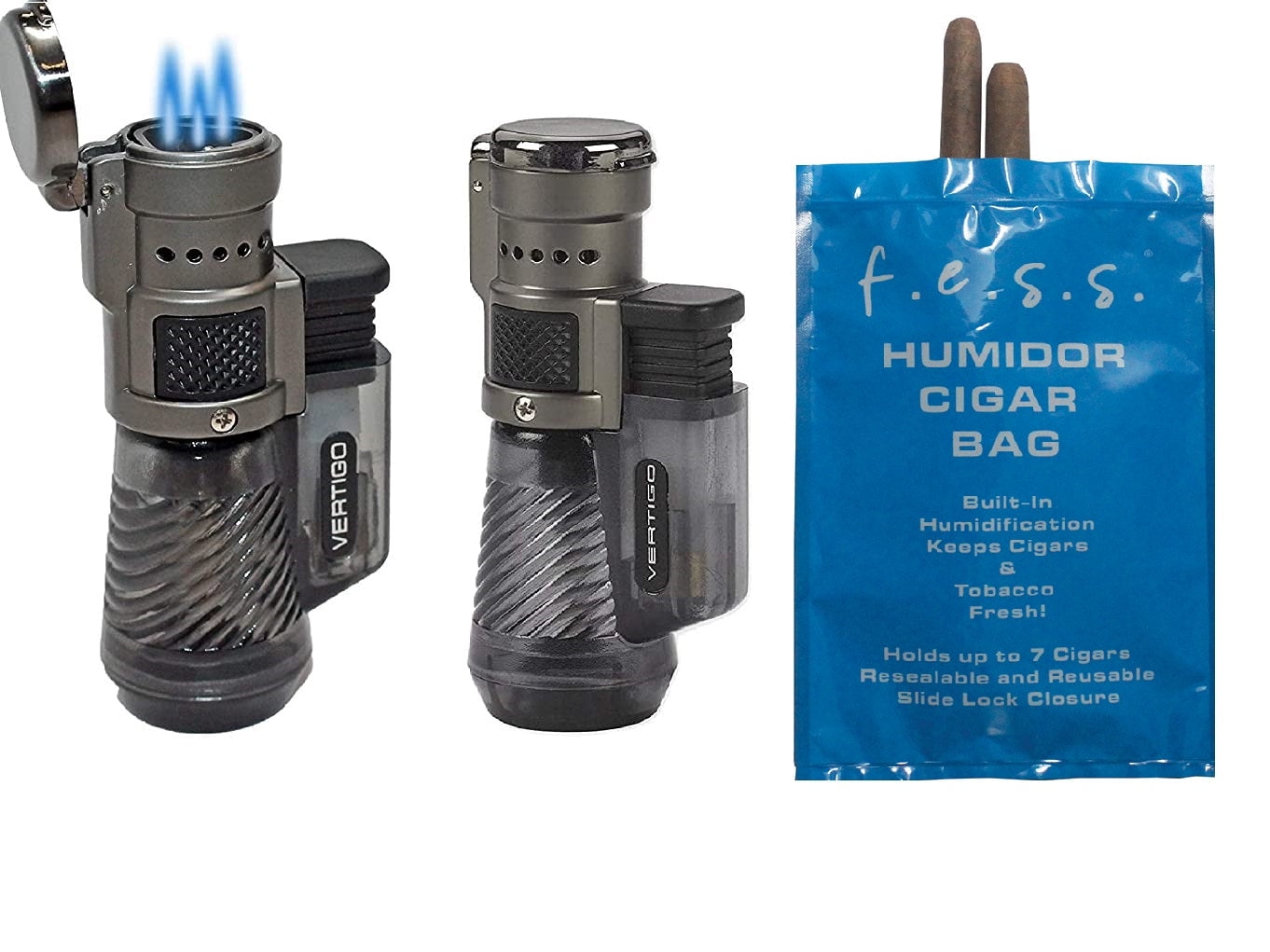 Vertigo by Lotus Cyclone Triple Torch Cigar Lighter Charcoal 2 Pack