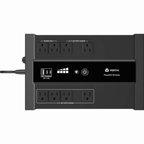 Vertiv PowerUPS 100 Standby VRLA UPS PST6-1100LVMT 1100VA/670W 120V USB Charging User-Replaceable Battery 8 Outlets Three-Year Warranty