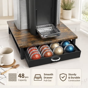 Vertuo Pod Holder Drawer Organizer, 24 Large or 48 Small Coffee Capsule Storage, Rustic Brown Nespresso Coffee Pod Tray