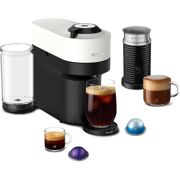 Vertuo Pop+ Coffee and Espresso Maker with Milk Frother, Coconut White