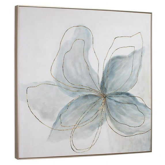 Vertuu Design Flor Azul Small Hand Painted Canvas in White/Silver