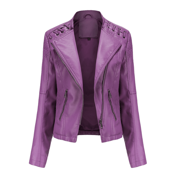 Verugu Leather Jacket for Women, Oversized Winter Warm Jackets Coats, Women Lapel Motor Jacket Coat Zip Biker Short Punk Cropped Jackets Outwear Purple XXL