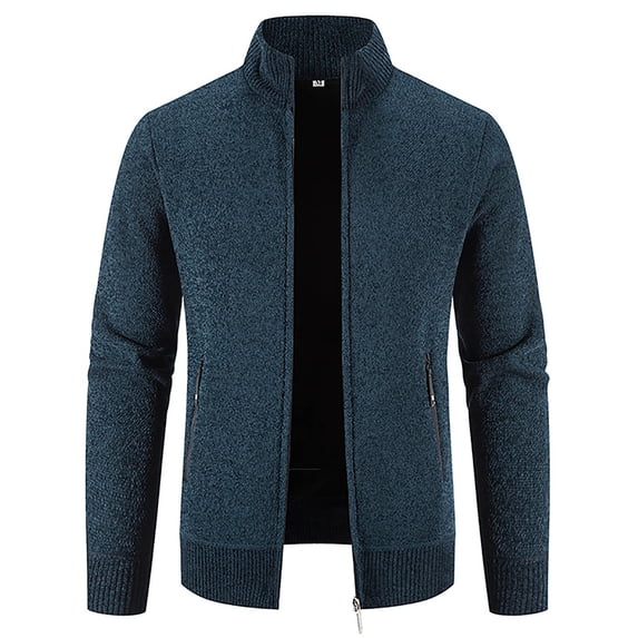 Verugu Men's Knitted Fit Full Zip Cardigan Sweaters Knit Zip-Front Loose Fit Midweight Sweatshirt Jackets Autumn And Winter Stand Collar Sweater Casual Fleece Jacket Navy L